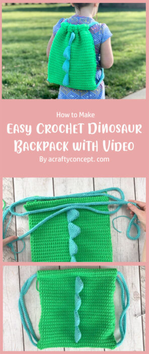 Easy Crochet Dinosaur Backpack - Simple Free Pattern with Video By acraftyconcept. com