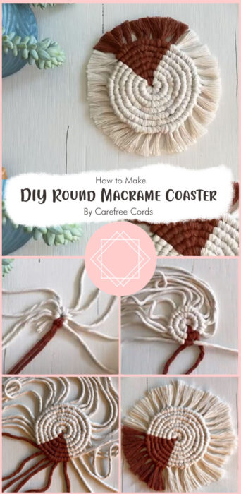 DIY Round Macrame Coaster - Boho Coaster for beginners By Carefree Cords