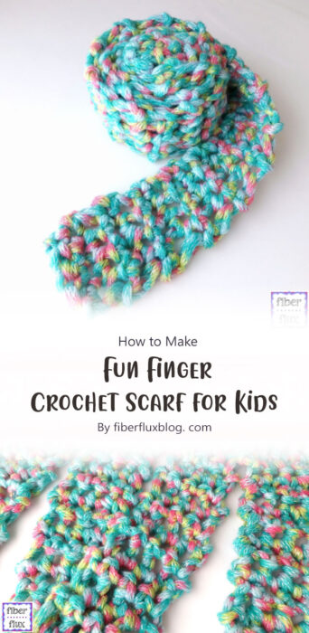 Fun Finger Crochet Scarf for Kids, free crochet pattern + video By fiberfluxblog. com