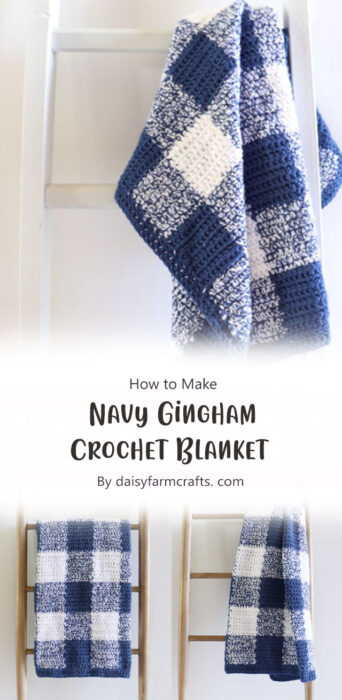 Navy Gingham Crochet Blanket By daisyfarmcrafts. com