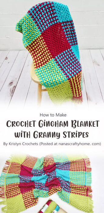 Crochet Gingham Blanket with Granny Stripes By Kristyn Crochets (Posted at nanascraftyhome. com)