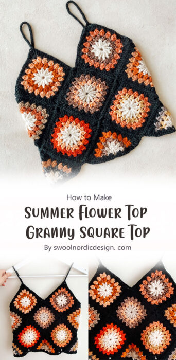 Summer Flower Top - Granny Square Top Crochet Pattern By swoolnordicdesign. com