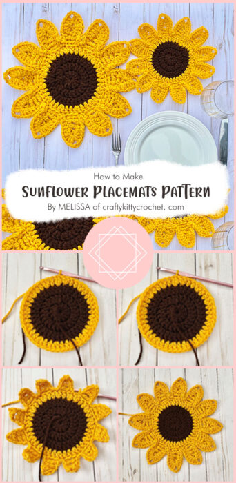 Sunflower Placemats - Crochet Pattern By MELISSA of craftykittycrochet. com