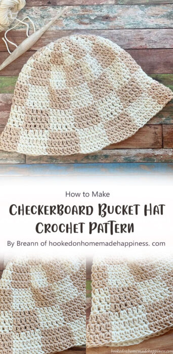 Checkerboard Bucket Hat Crochet Pattern By Breann of hookedonhomemadehappiness. com