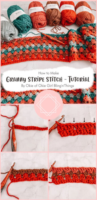 Granny Stripe Stitch - Crochet Stitch Tutorial By Okie of Okie Girl Bling'n'Things