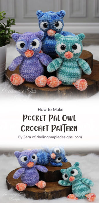 Pocket Pal Owl Crochet Pattern By Sara of darlingmapledesigns. com