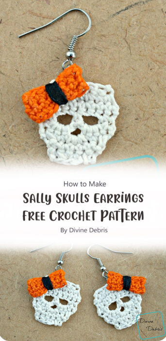 Sally Skulls Earrings free Crochet Pattern By Divine Debris