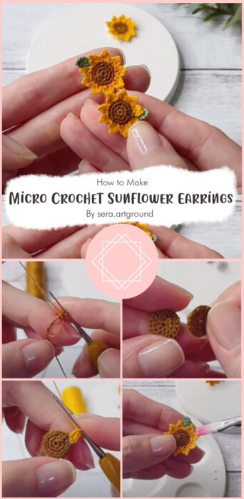 Micro Crochet Sunflower Earrings By sera.artground