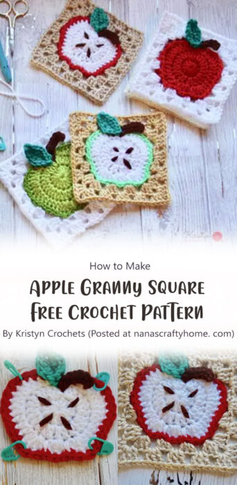 Apple Granny Square Free Crochet Pattern By Kristyn Crochets (Posted at nanascraftyhome. com)