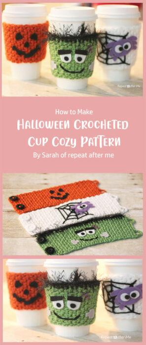 Halloween Crocheted Cup Cozy Pattern By Sarah of repeat after me