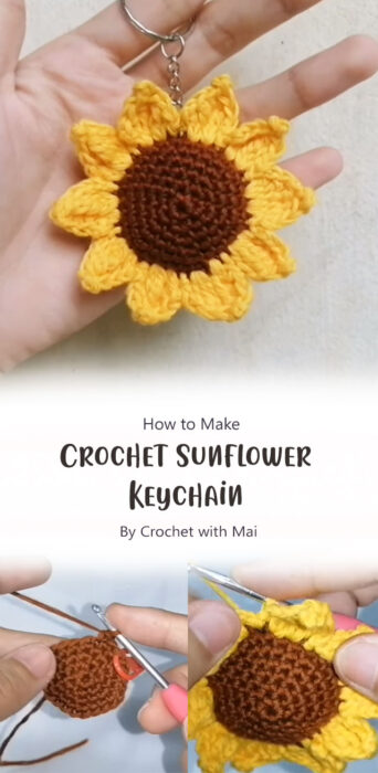 How to Crochet Sunflower Keychain By Crochet with Mai