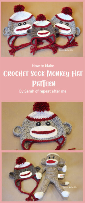 Crochet Sock Monkey Hat Pattern By Sarah of repeat after me