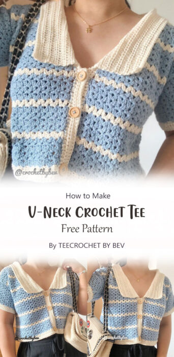 V-Neck Crochet Tee By TEECROCHET BY BEV