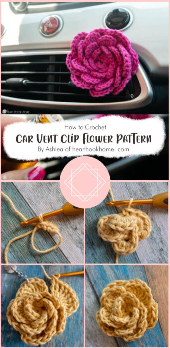 Car Vent Clip Flower Crochet Pattern By Ashlea of hearthookhome. com