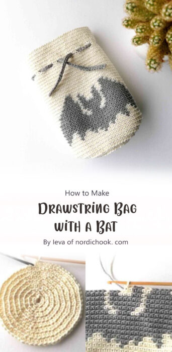 Drawstring Bag with a Bat By Ieva of nordichook. com