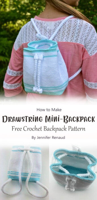 Drawstring Mini-Backpack-Free Crochet Backpack Pattern By Jennifer Renaud