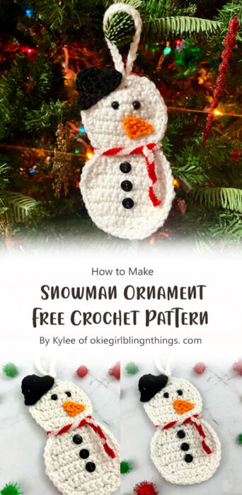 Snowman Ornament - Free Crochet Pattern By Kylee of okiegirlblingnthings. com