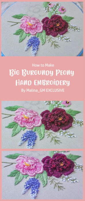 Big Burgundy Peony - Hand Embroidery By Malina_GM EXCLUSIVE