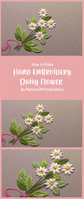 Hand Embroidery Daisy flower - Very easy stitches By Malina GM Embroidery