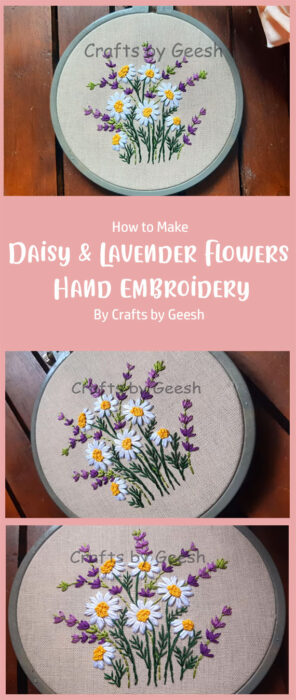 Daisy & Lavender Flowers Hand Embroidery for Beginners By Crafts by Geesh