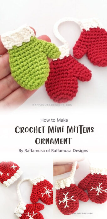Crochet Mini Mittens Ornament By Raffamusa of Raffamusa Designs