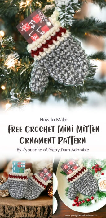 Free Crochet Mini Mitten Ornament Pattern By Cyprianne of Pretty Darn Adorable
