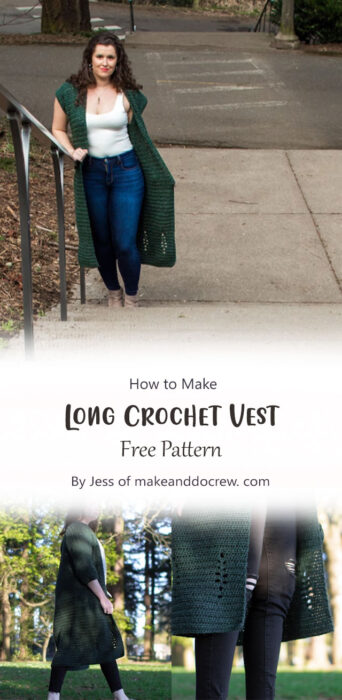 "Tree Lined" Long Crochet Vest - Free Pattern By Jess of makeanddocrew. com