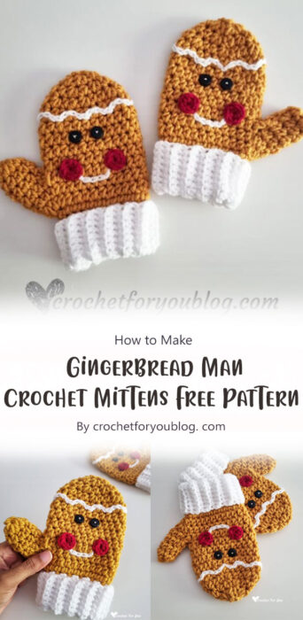 Gingerbread Man Crochet Mittens Free Pattern By crochetforyoublog. com