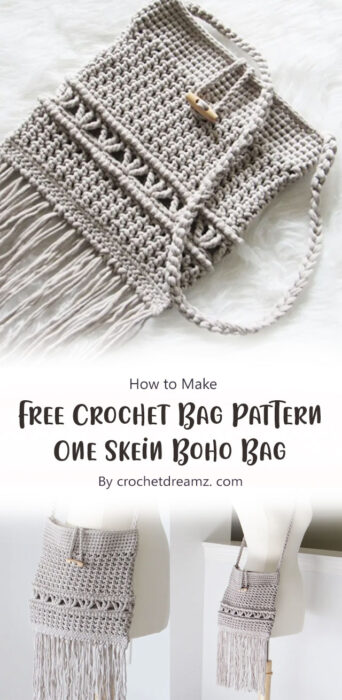 Free Crochet Bag Pattern, One Skein Boho Bag By crochetdreamz. com