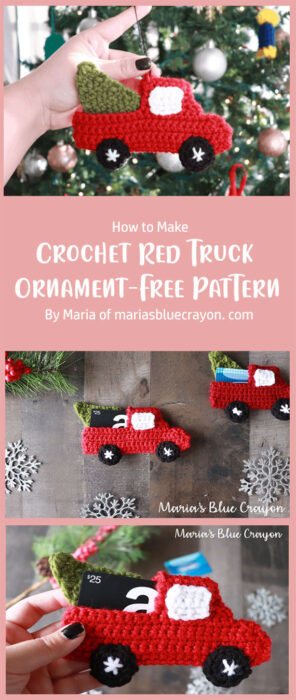 Crochet Red Truck Ornament - Free Pattern By Maria of mariasbluecrayon. com