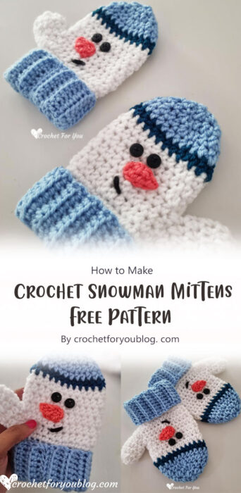 Crochet Snowman Mittens Free Pattern By crochetforyoublog. com