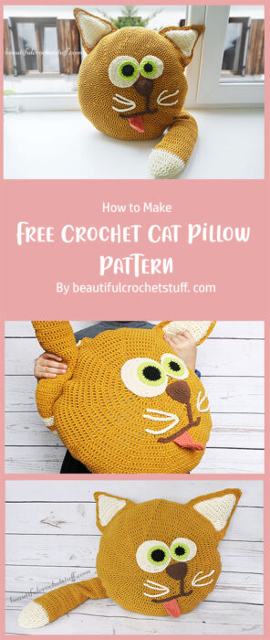 Free Crochet Cat Pillow Pattern By beautifulcrochetstuff. com