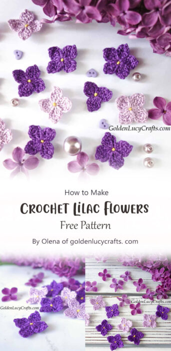 Crochet Lilac Flowers By Olena of goldenlucycrafts. com