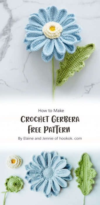 Crochet Gerbera Free Pattern By Elaine and Jennie of hookok. com