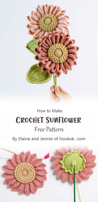 Crochet Sunflower Pattern By Elaine and Jennie of hookok. com