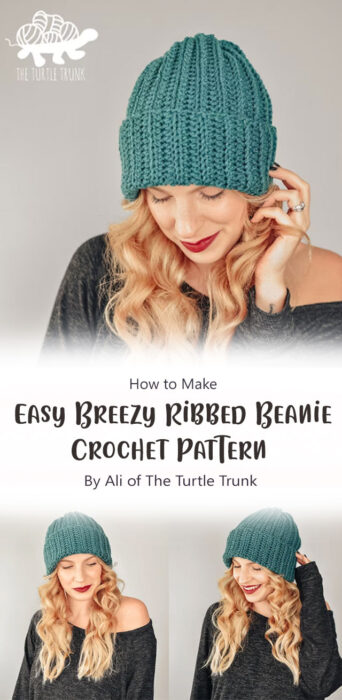 Easy Breezy Ribbed Beanie Crochet Pattern By Ali of The Turtle Trunk
