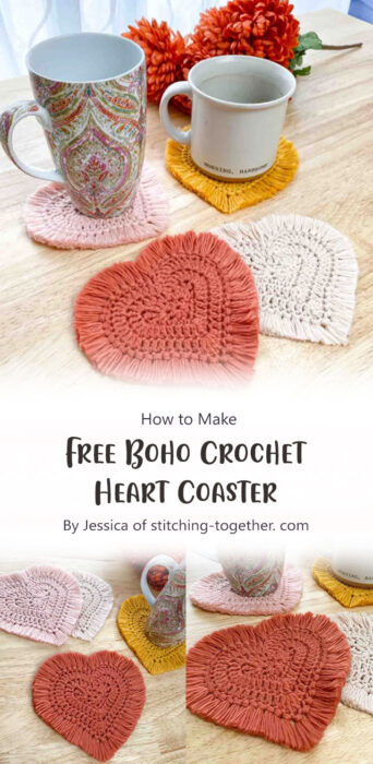 Boho Crochet Heart Coaster By Jessica of stitching-together. com