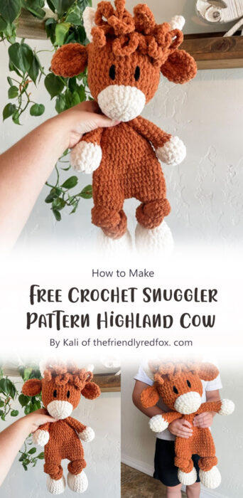 Free Crochet Snuggler Pattern Highland Cow By Kali of thefriendlyredfox. com