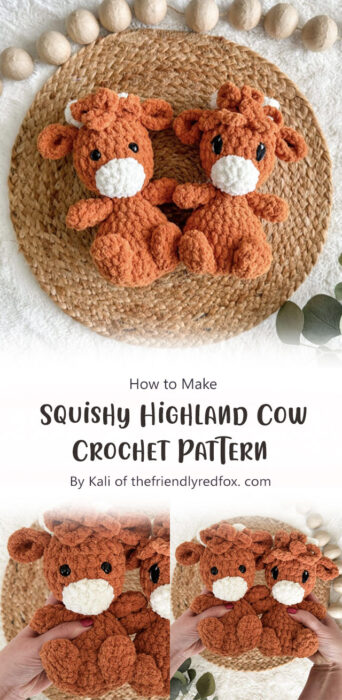 Squishy Highland Cow Crochet Pattern By Kali of thefriendlyredfox. com