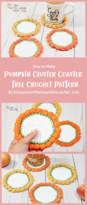 Pumpkin Cluster Coaster - Free Crochet Pattern By krissysoverthemountaincrochet. com