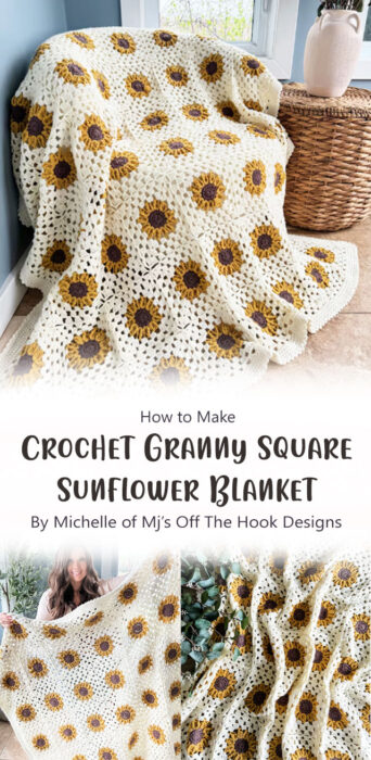 Granny Square Sunflower Blanket - Free Crochet Pattern By Michelle of Mj’s Off The Hook Designs