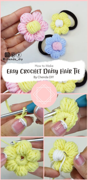 Easy Crochet Daisy Hair Tie - Crochet Puff Flower By Chenda DIY