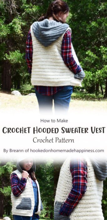 Crochet Hooded Sweater Vest By Breann of hookedonhomemadehappiness. com